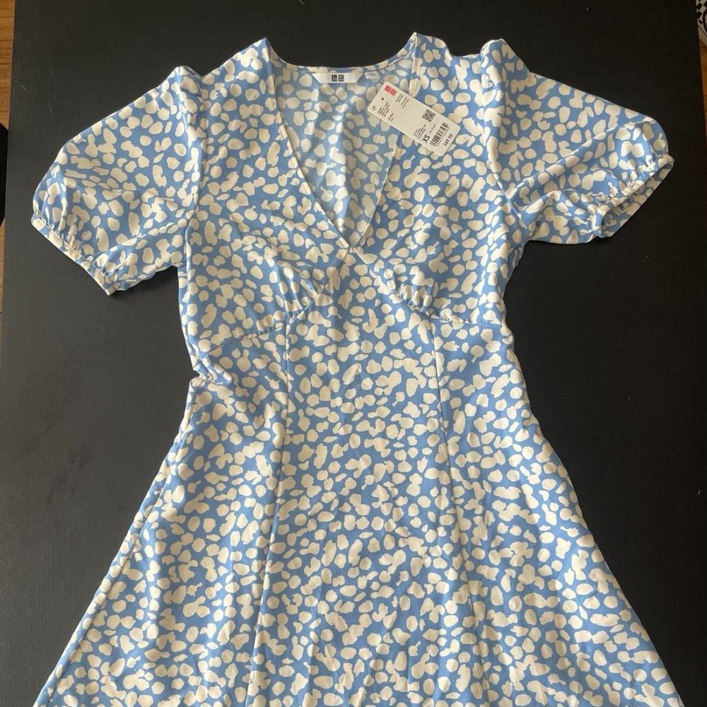 Uniqlo Women Printed V Neck Short Sleeve Mini Dress Women's XS